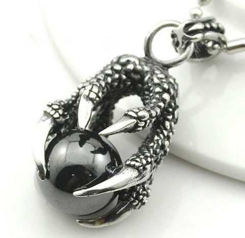 Dragon Claw With Black Crystal Ball Pendant Necklace